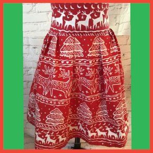 Nan-made Festive Christmas Red and White Cotton Canvas Skirt